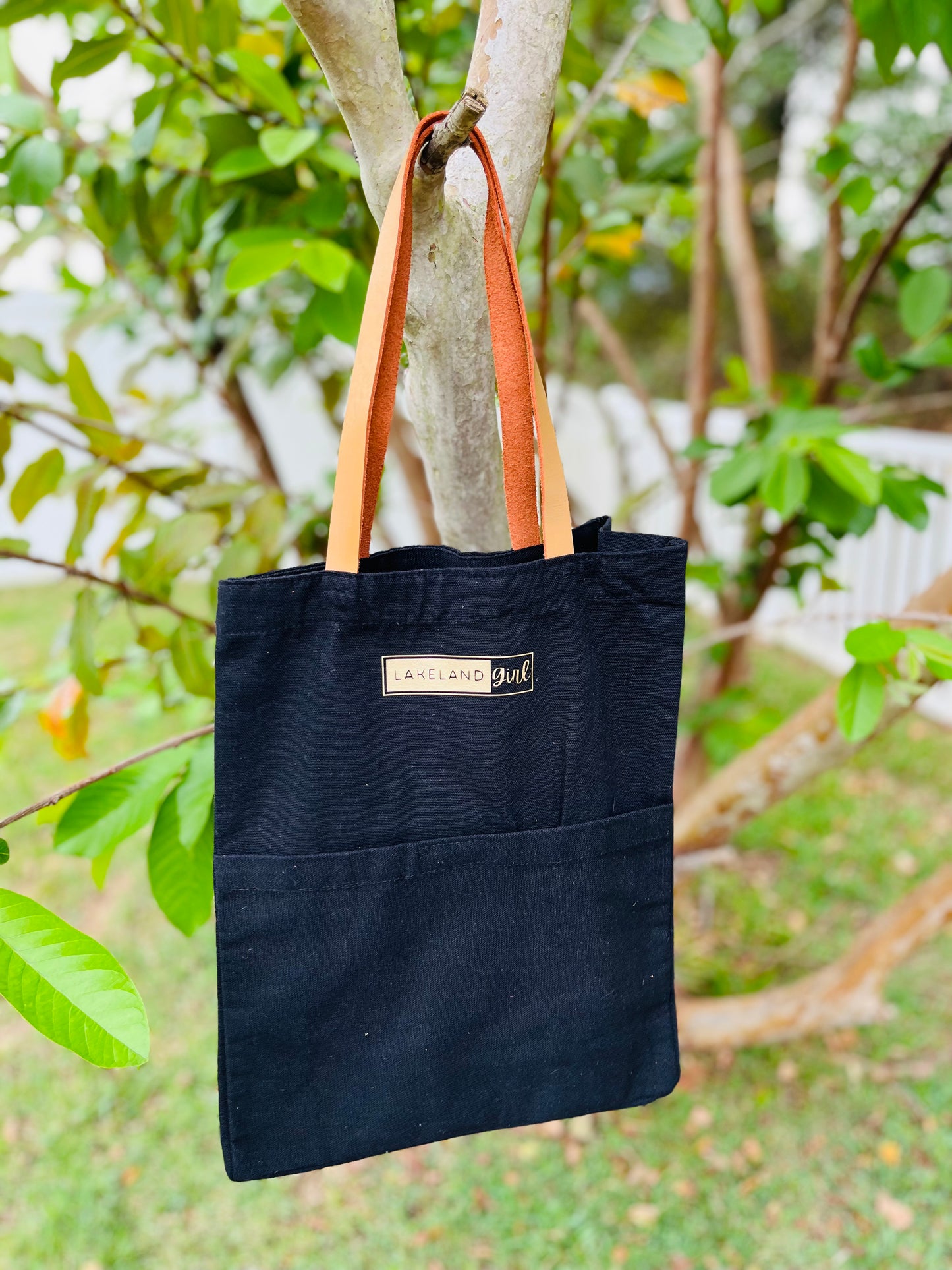 Front Pocket & Leather Straps Tote Bags