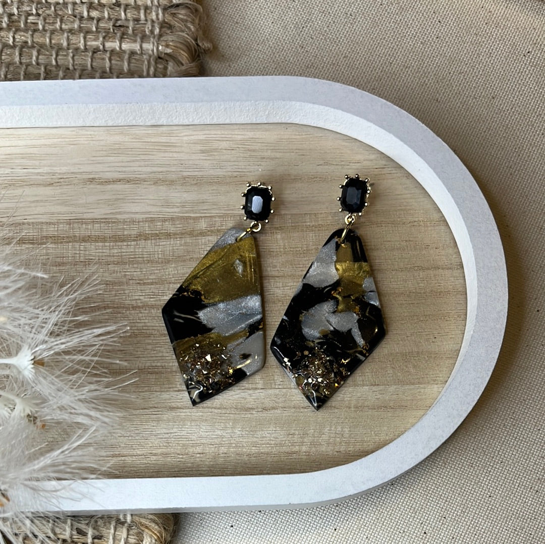 Black and Golds Dangle Earrings - Large