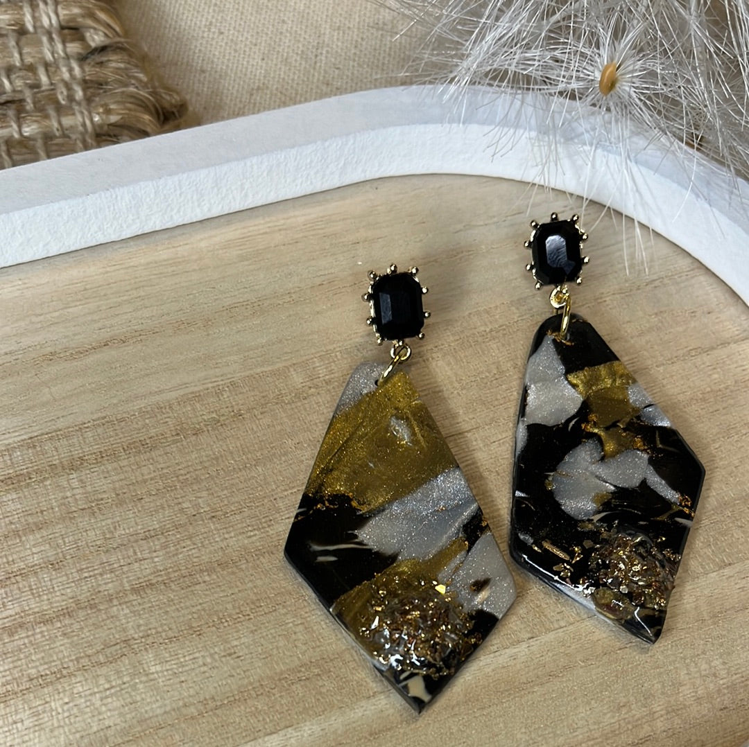Black and Golds Dangle Earrings - Large