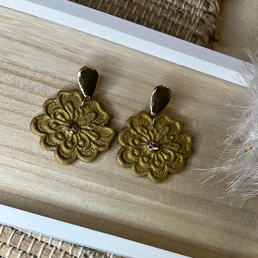 Gold Lace Flower Dangle Earrings