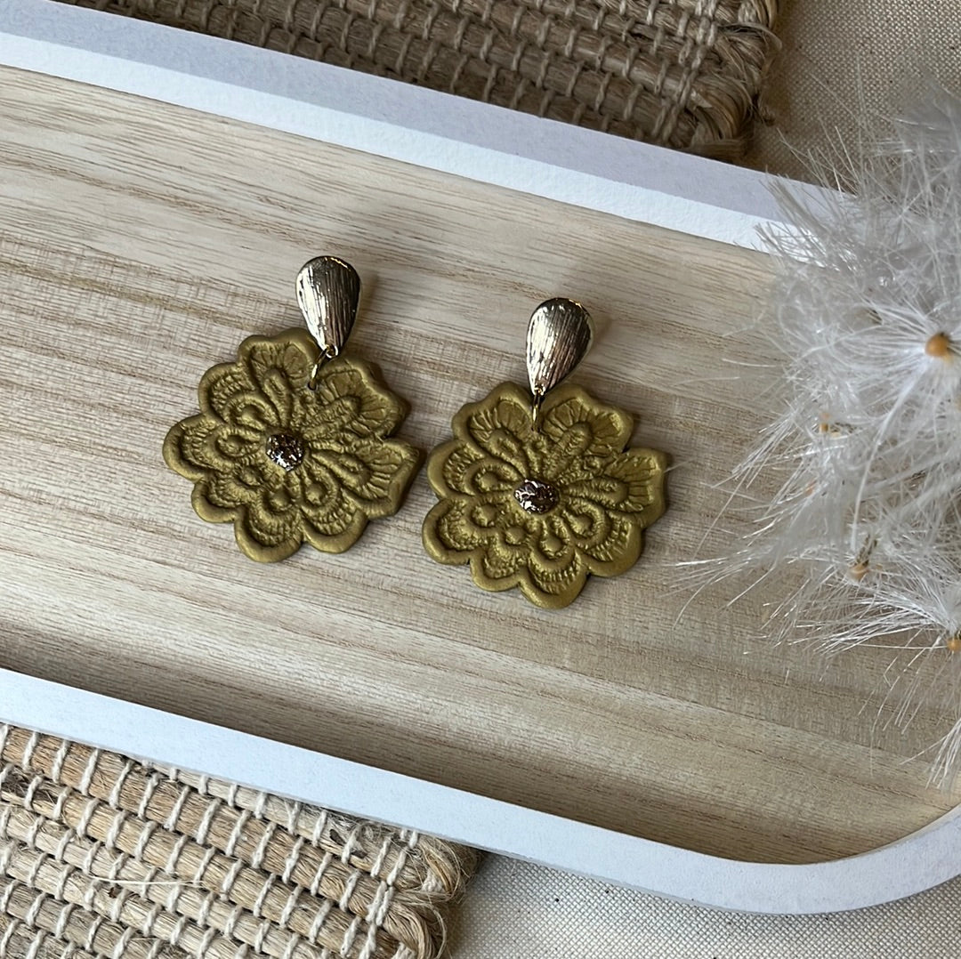 Gold Lace Flower Dangle Earrings